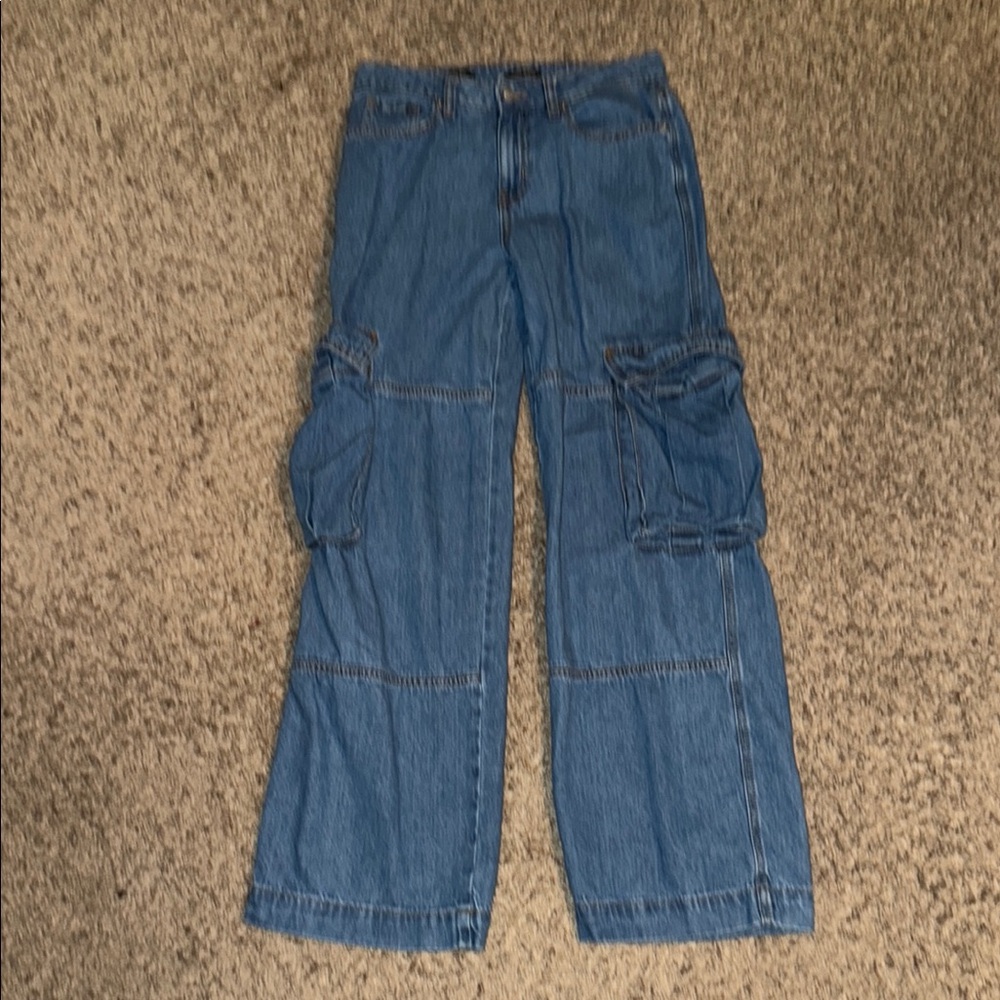 🖤WILD FABLE MID-RISE BAGGY CARGO BLUE JEANS SIZE 0R🖤